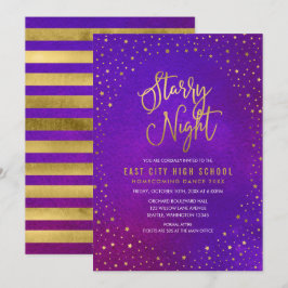 Convites Noite Estrelada Roxo Aquarela Dourado Falso Baile 
