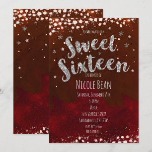 Convites Noite Estrelada Vermelho e Prata Sweet 16
