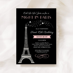 Convites Noite Glam em Paris Rosa Aniversário de 16 Anos Do