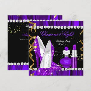 Convites Noite Glamour brilho Roxo Dourado Preto Festa 3