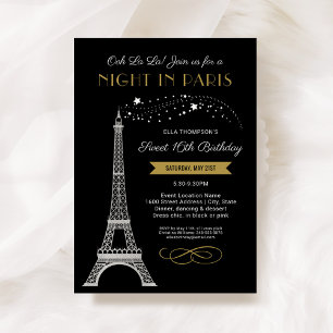 Convites Noite Glamourosa em Paris Aniversário de 16 Anos