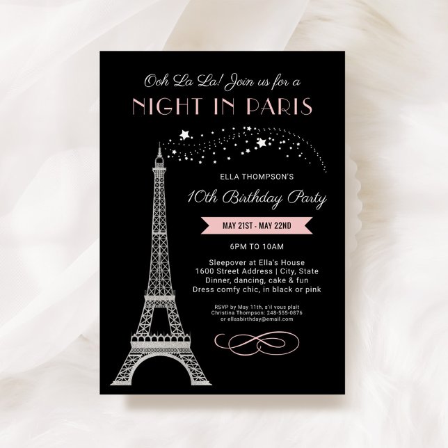 Convites Noite Glamourosa em Paris Meninas Rosa Aniversário (Criador carregado)