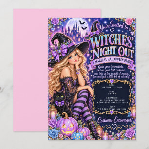Convites Noite Mágica das Bruxas Glam Purple no Halloween