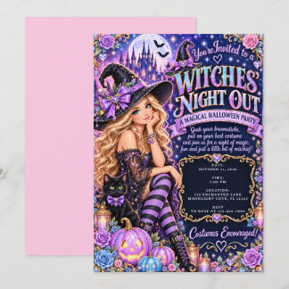 Convites Noite Mágica das Bruxas Glam Purple no Halloween