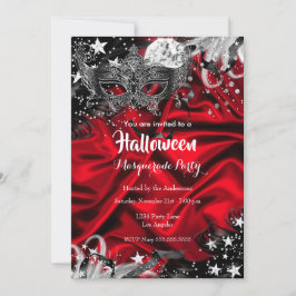 Convites Noite Mágica de Halloween Vermelha Festa de Máscar
