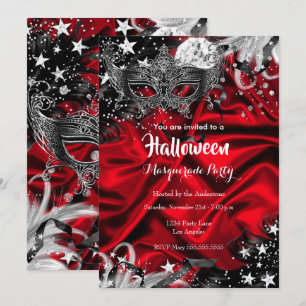 Convites Noite Mágica de Halloween Vermelha Festa de Máscar