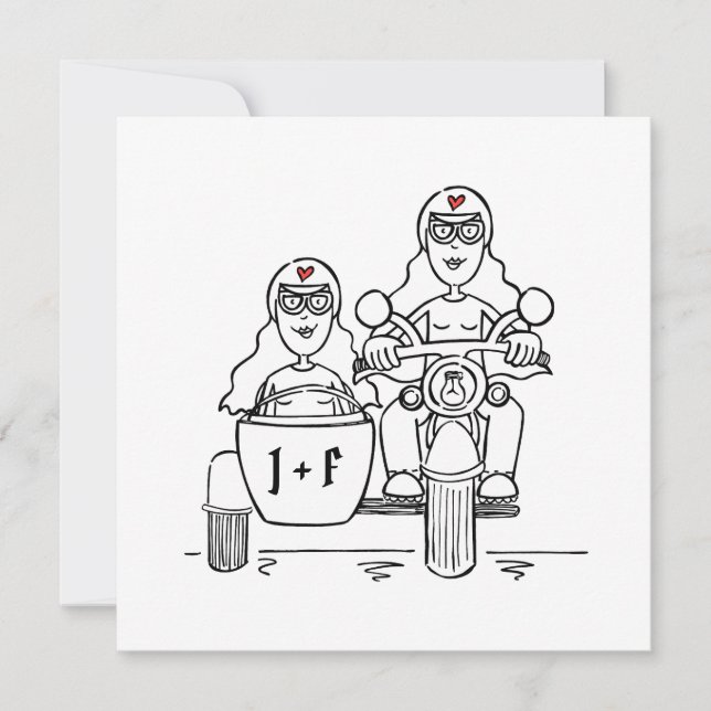Convites Noite Personalizada de Moto e Sidecar para Duas No (Frente)
