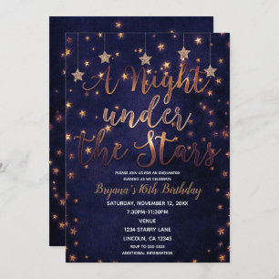 Convites Noite Púrpura e Dourada sob o céu celeste das estr