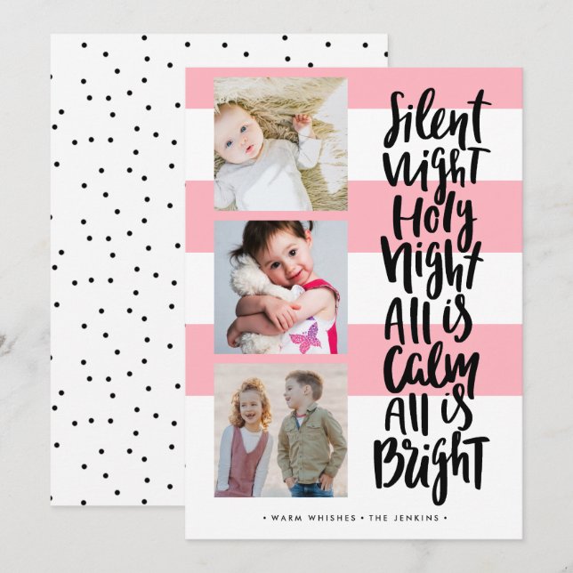 Convites Noite Silenciosa, três feriados | Rosa (Frente/Verso)