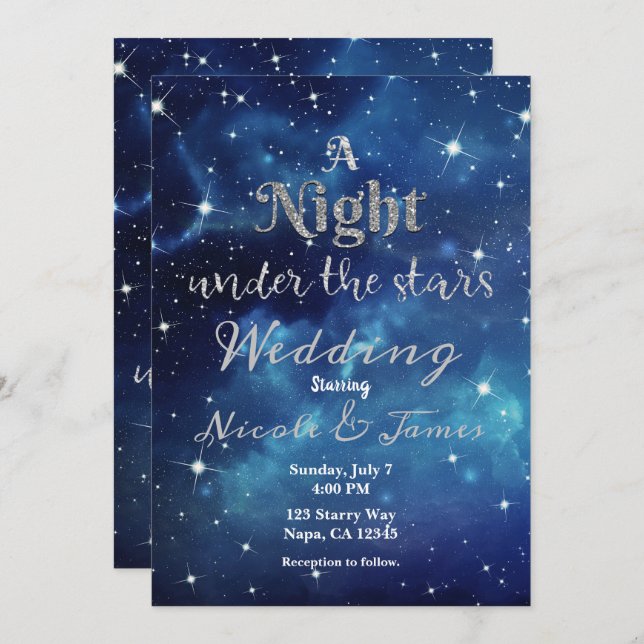 Convites Noite Sob O Casamento Azul Do Céu Estrelado Invi (Frente/Verso)