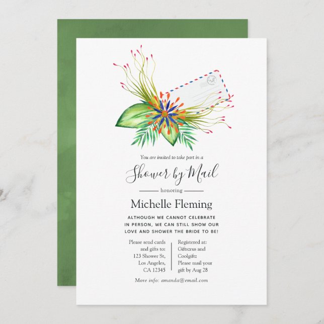 Convites Noite tropical ou Chá de fraldas por correio (Frente/Verso)