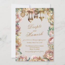 Convites Noites árabes glamourosas Casamento Floral Pastel