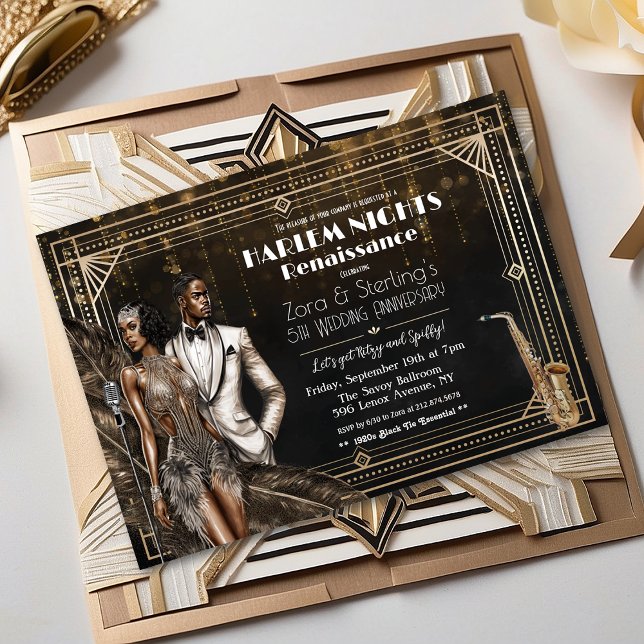 Convites Noites de Harlem Gatsby anos 20 Afro-Americano  (Criador carregado)