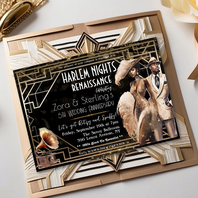 Convites Noites de Harlem Gatsby anos 20 Afro-Americano  (Criador carregado)