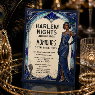 Convites Noites de Harlem Rugindo Anos 20 Azul Safira Idade
