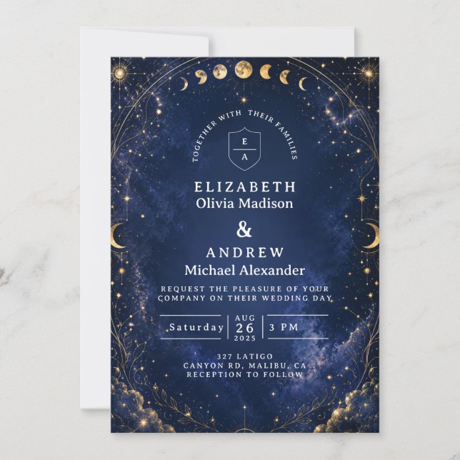Convites Noites Estreladas Caprichosas Casamento Celestial (Frente)