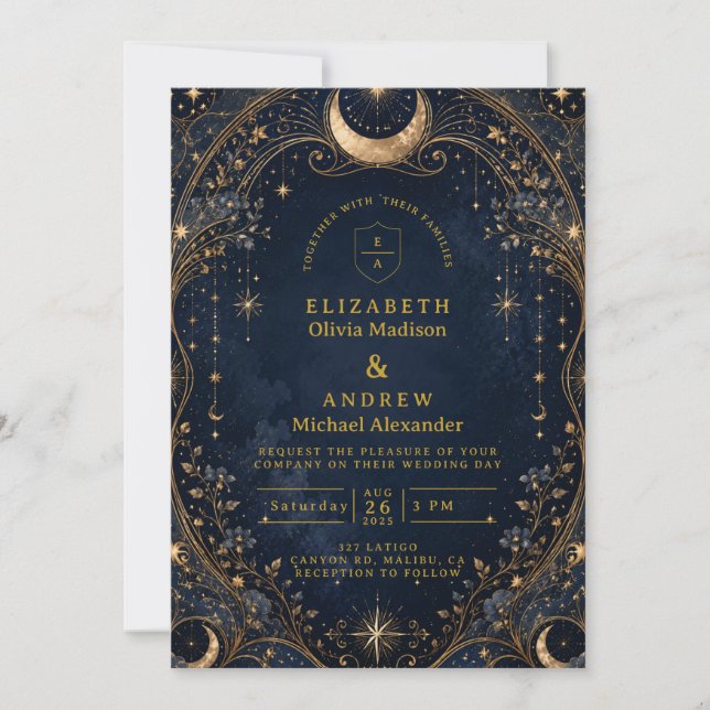 Convites Noites Estreladas Elegantes Casamento Celestial (Frente)