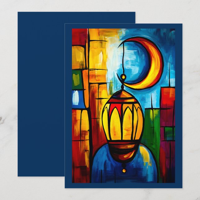 Convites Noites Ramadãs Geométricas - Lua Crescente e Lante (Frente/Verso)