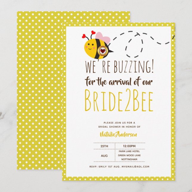 Convites Noiva 2 BEE Casamento ou Chá de panela Amarelo-Jus (Frente/Verso)