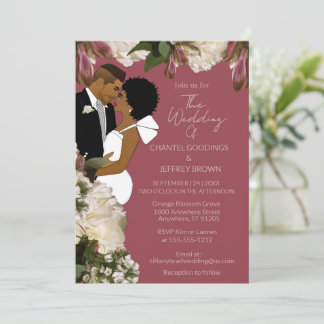 Convites Noiva Afro-Americana & Noivo Casamento Rosa Empoei