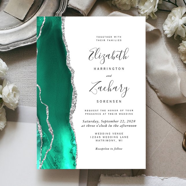 Convites Noiva Ágata Prateada Verde Seafoam Moderna (Criador carregado)