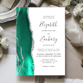 Convites Noiva Ágata Prateada Verde Seafoam Moderna