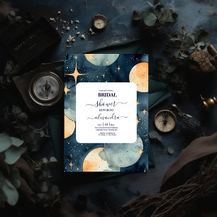 Convites Noiva Aquarela Azul e Dourado Místico à Meia-Noite