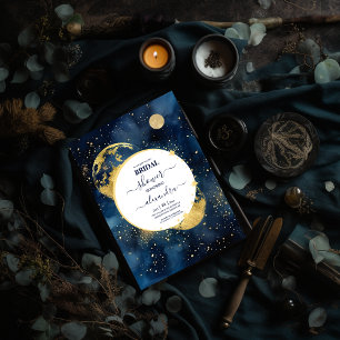 Convites Noiva Aquarela Azul Mystic Meia-Noite e Dourado
