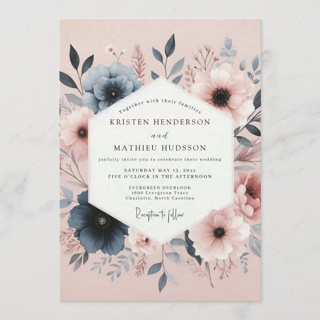 Convites Noiva Aquarela Blush Slate (Frente)
