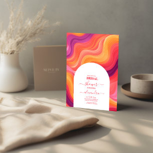 Convites Noiva Arco Rosa e Laranja Groovy Retro