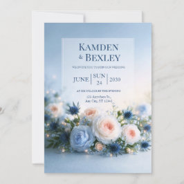 Convites Noiva Azul Floral Glow Borda Casamento