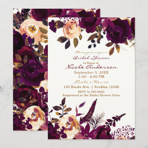 Convites Noiva Boho Bordeaux Marrom Floral Outono Chá de No