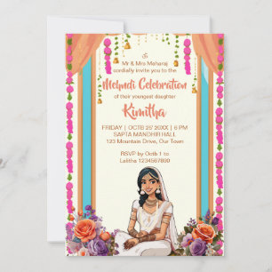 Convites Noiva bonita do casamento indiano Mehndi em rosa