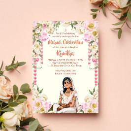 Convites Noiva bonita do casamento indiano Mehndi em rosa