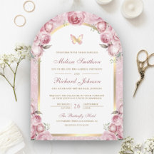 Noiva Borboleta Arco Dourado Floral Rosa Rubor