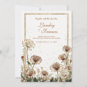 Convites Noiva Botânica Creme Astrantia Dourada