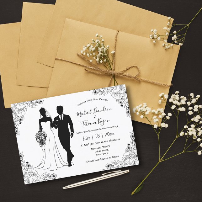 Convites noiva botânica e ilustração do noivo casamento (Criador carregado)