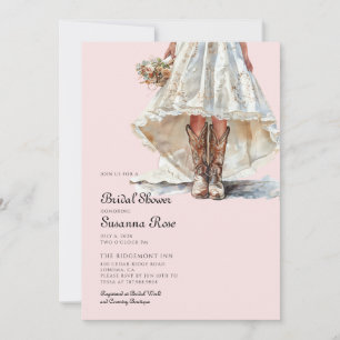 Convites Noiva Botas de Vaqueira Rosa Chuveiro Nupcial