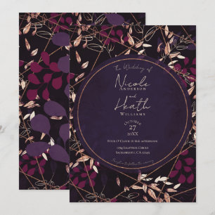 Convites Noiva Bronze Roxo Floral Escuro Ousado Morango