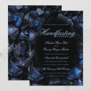 Convites Noiva Bruxa Boho Azul Escuro Cristais Pretos Handf
