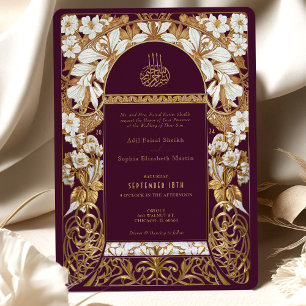 Convites Noiva Burgundy Islâmica Casamento Antigo Dourado M