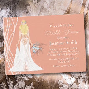 Convites Noiva Cabelo Loiro Boho Com Pérolas Chá de Noiva