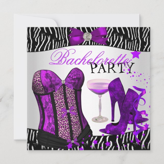 Convites Noiva Cebra Corset Roxo Champanhe (Frente)