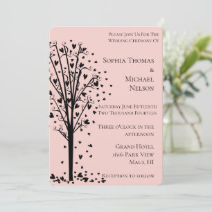 Convites Noiva Chic Romântica Coração Árvore Rosa Casamento