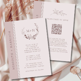 Convites Noiva Código QR Monograma Blush Dourado Rosa