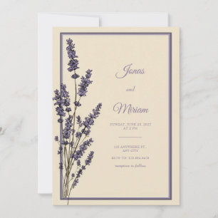 Convites Noiva com Borda de Creme Lavanda Gravada Vintage