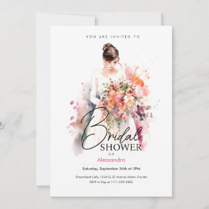 Convites Noiva com Flores em Aquarela CHÁ DE PANELA