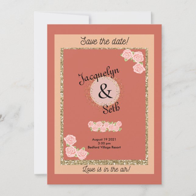 Convites Noiva Corada Save the Date Floral Roxo (Frente)