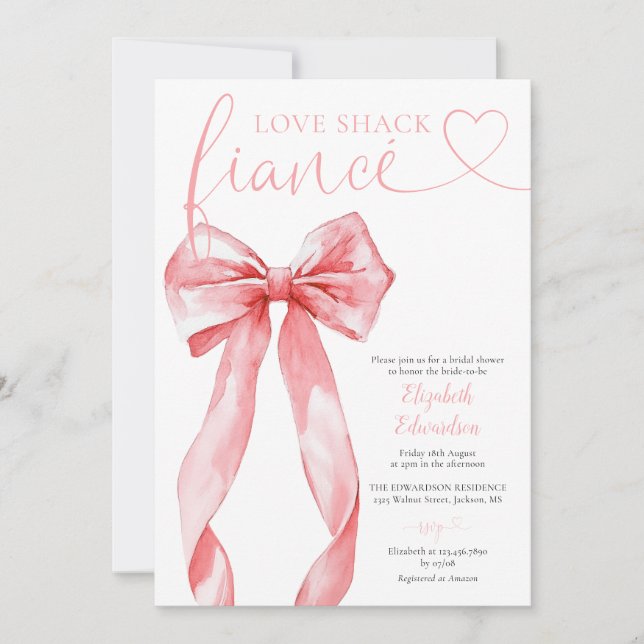 Convites Noiva da Love Shack com Laço Rosa Chá de Panela (Frente)