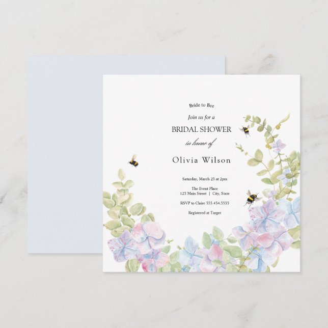 Convites noiva de abelha verde chá de panela elegante (Frente/Verso)
